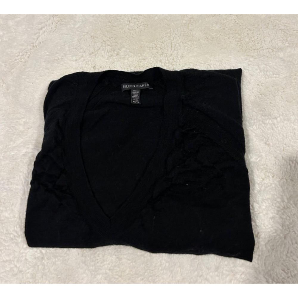 Eileen Fisher Womens Pullover VNeck Wool Italian XS Teacher Preppy Designer Rich